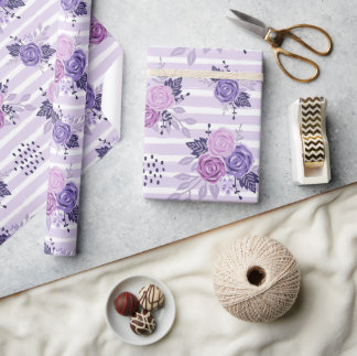 Papier Cadeau Fleurs d'aquarelle avec rayures