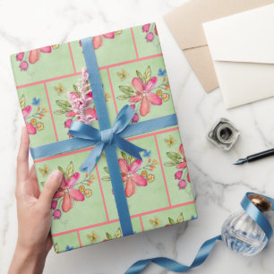Papier Cadeau Fleurs d'aquarelle et papillons