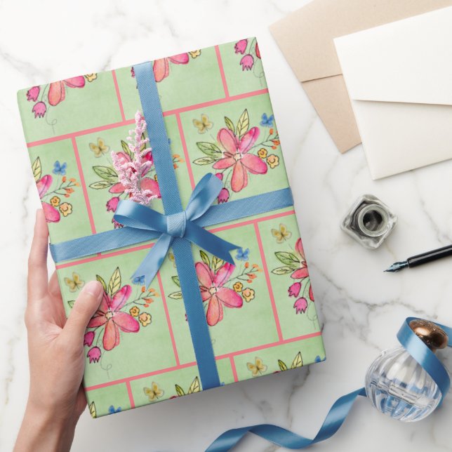 Papier Cadeau Fleurs d'aquarelle et papillons (Cadeaux)