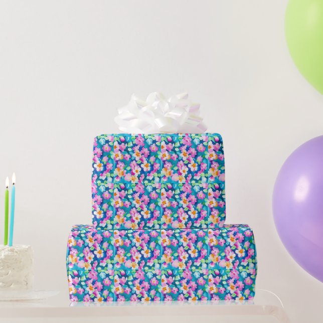 Papier Cadeau Fleurs d'aquarelle rose et jolie (Cadeaux de fête)