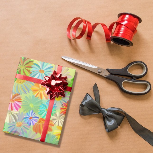 PAPIER CADEAU FLEURS D'ASTER & CONE & COULEUR D'EAU TROPICALE FE (Créateur téléchargé)