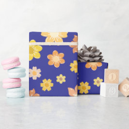 Papier Cadeau Fleurs d'automne Midnight Blue Seamless Cadeau Mar