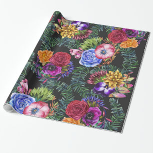 Papier Cadeau Fleurs de Bohème d'aquarelle et feuille tropical