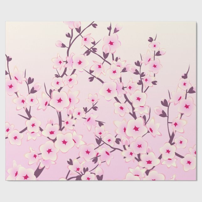 Papier Cadeau Fleurs de cerise Motif rose Floral (Plat)