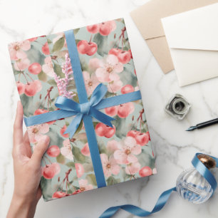 Papier Cadeau Fleurs de cerisier et cerises Art de printemps