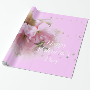 Papier Cadeau Fleurs de cerisier rose heureuse Sainte-Valentin r