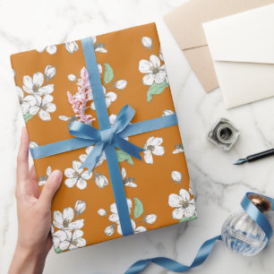 Papier Cadeau Fleurs de cerisiers et abeilles Ambre sans couture