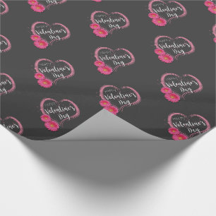 Papier Cadeau Fleurs de coeur rose Papier d'enveloppement de la 