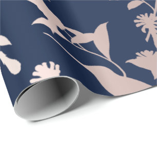 Papier Cadeau Fleurs de colibri rose Gold Blush Blue Navy