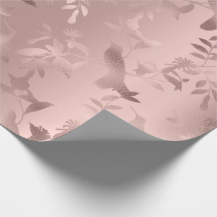 Papier Cadeau Fleurs de colibri roses en or noir monochrome