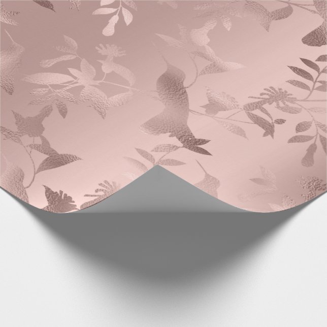 Papier Cadeau Fleurs de colibri roses en or noir monochrome (Coin)