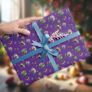 Papier Cadeau Fleurs de Colombine de Printemps aux Vitraux Viole