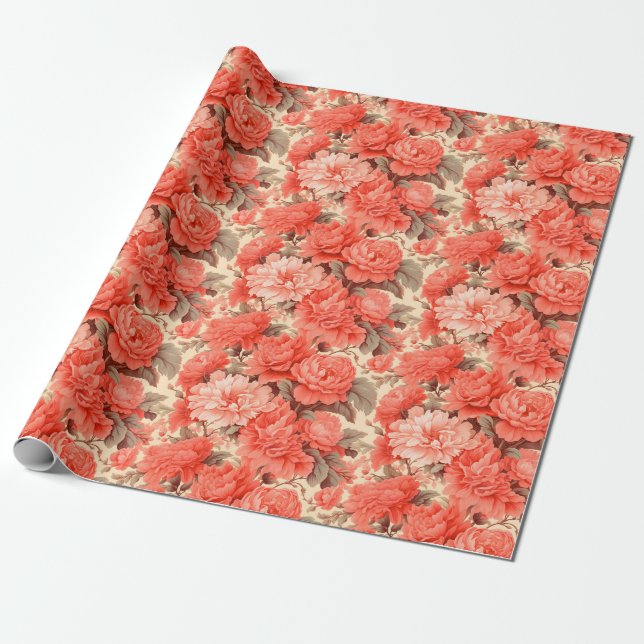 Papier Cadeau Fleurs de corail chic Shabby (Déroulé)