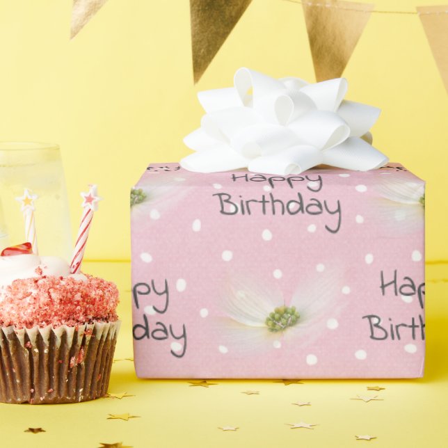 Papier Cadeau Fleurs De Cosmos Anniversaire En Pois (Fête d'anniversaire)
