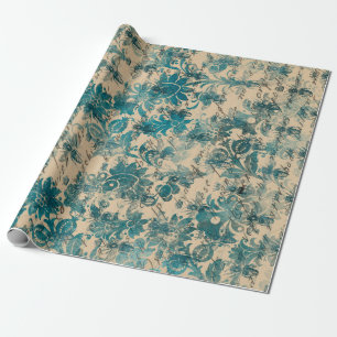 Papier Cadeau Fleurs de crayon, abeilles et écriture sur Tan