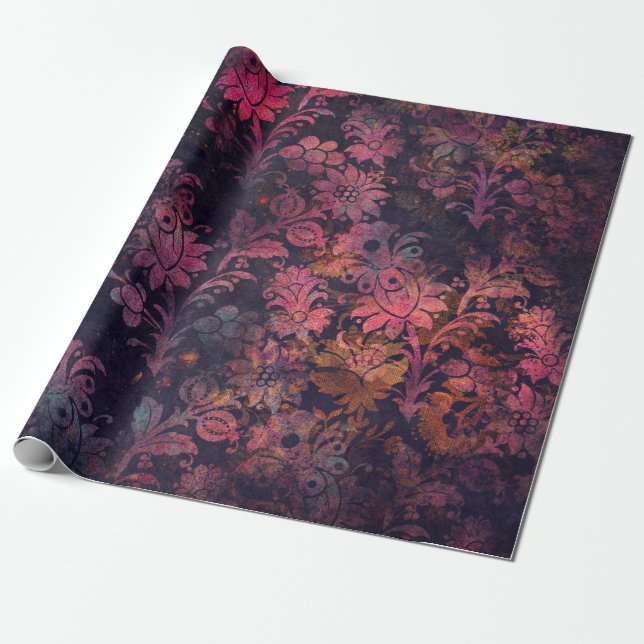 Papier Cadeau Fleurs de crayon rose à l'obscurité (Déroulé)