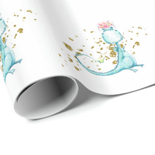 Papier Cadeau *~* Fleurs de dinosaures Bleus doux et doux