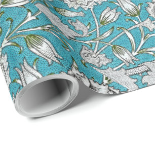 Papier Cadeau Fleurs de feuillage vintage bleu floral