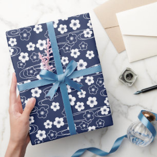 Papier Cadeau Fleurs de fleurs de cerisier bleu japonais Sakura 