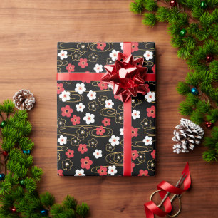 Papier Cadeau Fleurs de fleurs de cerisier de Sakura noir japona