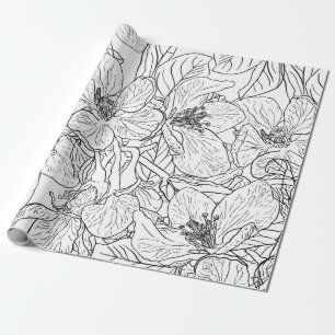 Papier Cadeau Fleurs de fleurs de cerisier noir blanc Botanique