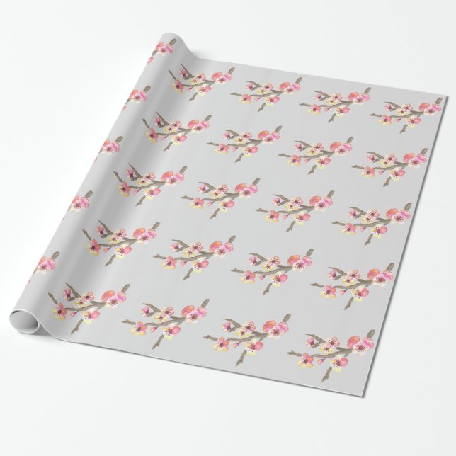 Papier Cadeau Fleurs de fleurs de cerisier rose (Déroulé)