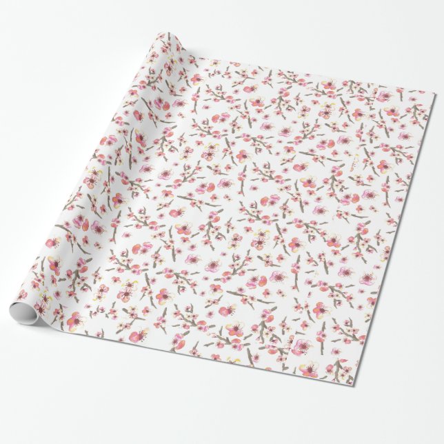 Papier Cadeau Fleurs de fleurs de cerisier rose Anniversaire (Déroulé)
