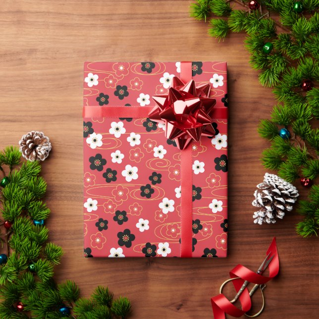 Papier Cadeau Fleurs de fleurs de cerisier rouge Sakura japonais (Cadeau de vacances)