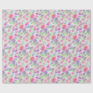 Papier Cadeau Fleurs de jardin printanières aquarelles rose viol