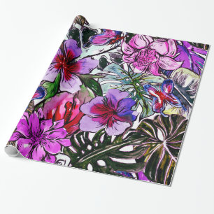 Papier Cadeau Fleurs de jungle exotique HIbiscus tropicaux