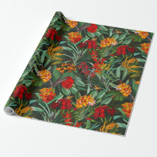 Papier Cadeau Fleurs de la jungle d'Aloha exotique et Motif Feui