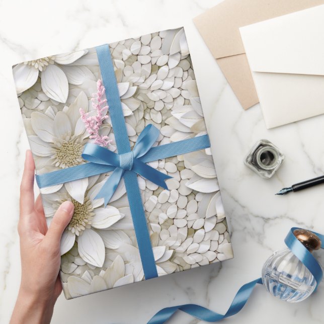 Papier Cadeau Fleurs de lotus blanches dorées   (Cadeaux)