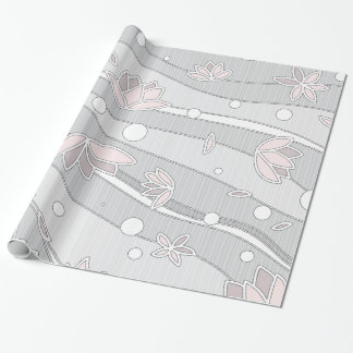Papier Cadeau Fleurs de Lotus roses sur bandes blanches