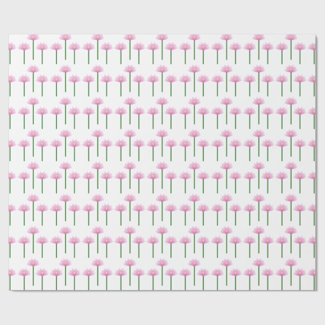 Papier Cadeau Fleurs de Lotus roses sur tiges vertes (Plat)