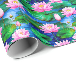 Papier Cadeau Fleurs de Lotus roses sur un étang