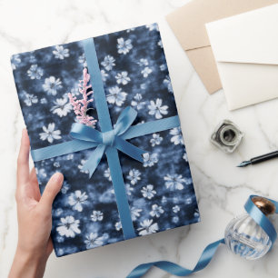 Papier Cadeau Fleurs de mariage bleu denim