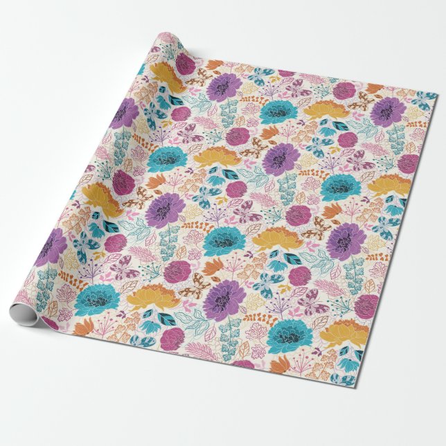 Papier Cadeau Fleurs de mariage de prairie printanière jaune vio (Déroulé)