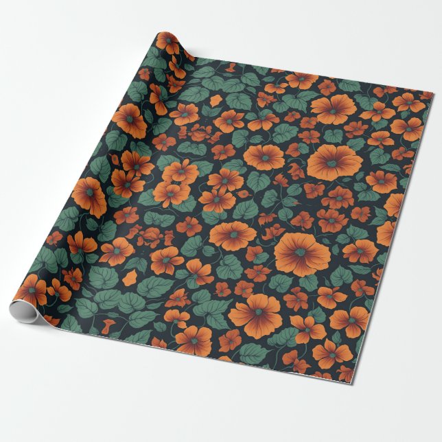 Papier Cadeau Fleurs de Nasturtium à motifs floraux (Déroulé)