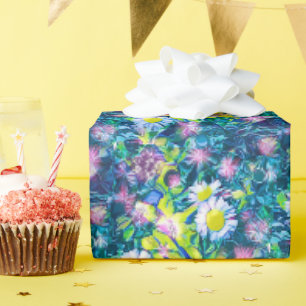 Papier Cadeau Fleurs de nature numérique, bleu marguerite