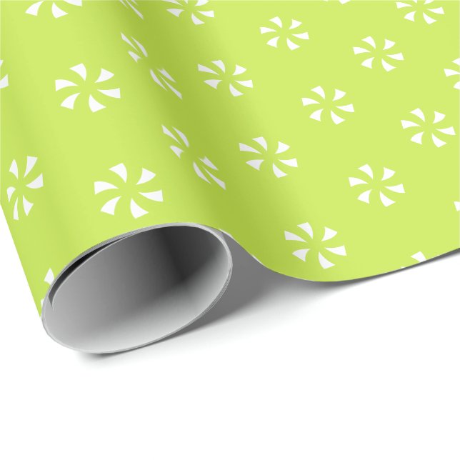 Papier Cadeau Fleurs de neige modernes vert citron motif (Coin rond)