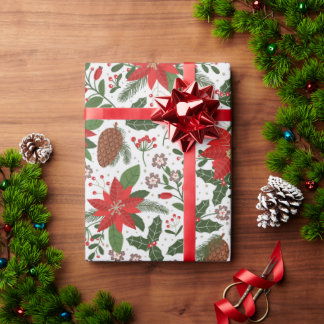 Papier Cadeau Fleurs de Noël