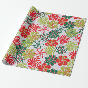 Papier Cadeau Fleurs de Noël brillantes/Bonbons sur Platine
