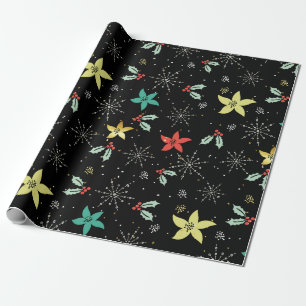 Papier Cadeau Fleurs de Noël et Motif de flocons de neige