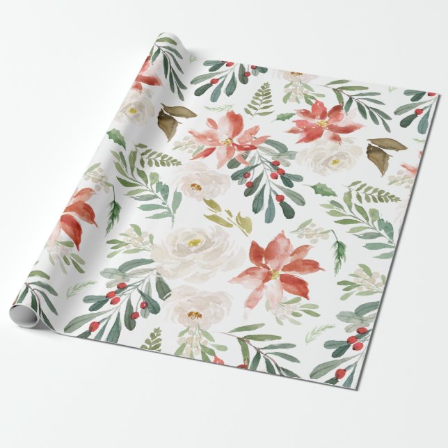Papier Cadeau Fleurs de Noël Motif (Déroulé)