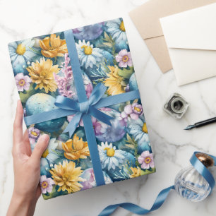 Papier Cadeau Fleurs De Pâques Et Oeufs Colorés