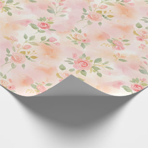 Papier Cadeau Fleurs de pêche roses petites aquarelles abstraite