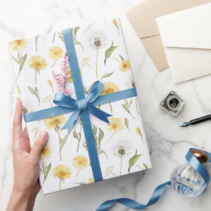Papier Cadeau Fleurs de pissenlit jaunes et blancs Anniversaire