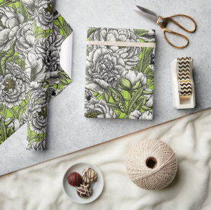 Papier Cadeau Fleurs de pivoines blanches et moisissures