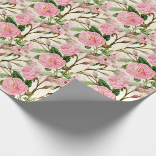 Papier Cadeau Fleurs de pivoines roses, Feuilles & Buds Motif