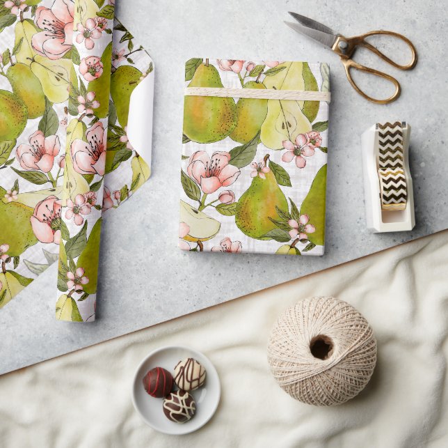 Papier Cadeau Fleurs de poires Envelopper le rouleau papier (Artisanat)